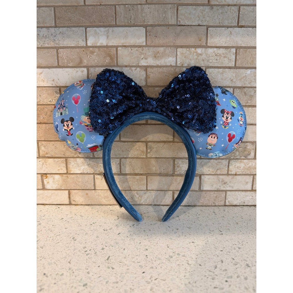 Disney Parks Loungefly Parks Cuties Minnie Mouse Ear Headband Blue Sequin Bow